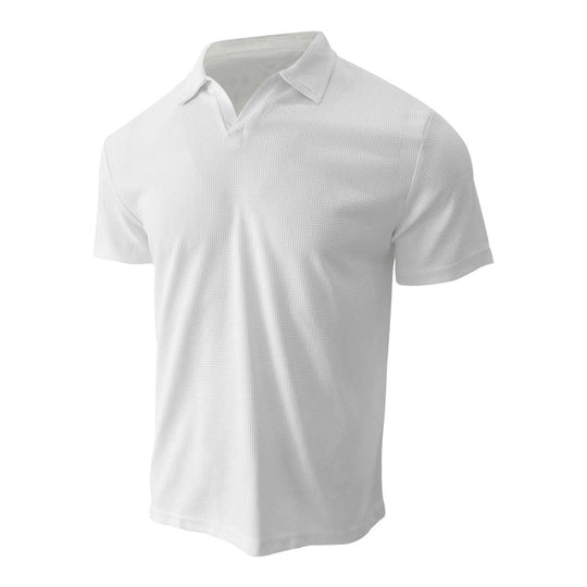 Herren nan leichtes Kurzarm-Polo aus Waffeljersey mit offenem V-Ausschnitt und Hemdkragen EB