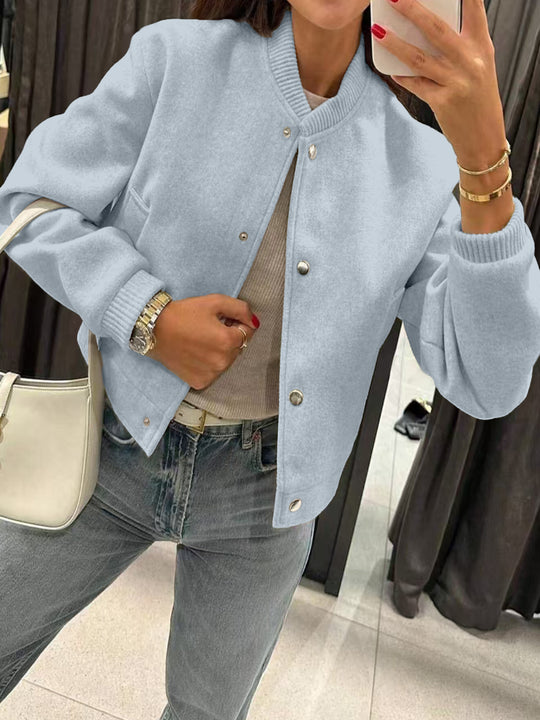 Damen Kurzjacke im Bomberstil aus Teddyfleece mit Rippbündchen EB