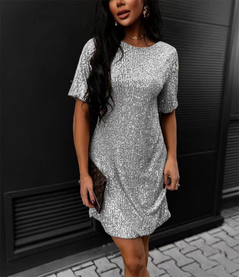 Damen festliches Cocktailkleid aus funkelndem Material mit leichtem A-Linien-Schnitt EB