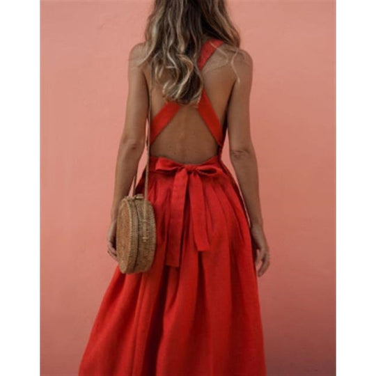 Damen Maxi-Kleid mit schulterfreiem Design und seitlichen Eingrifftaschen EB