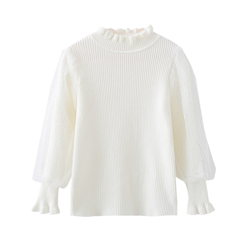 Mädchen elegantes Pullover mit transparenter Spitzenärmel EB