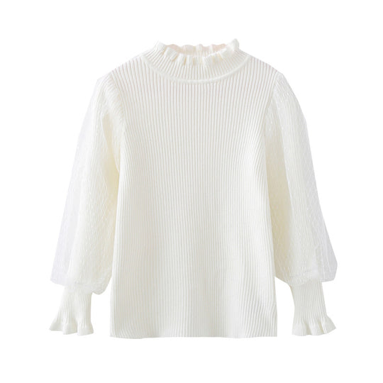 Mädchen elegantes Pullover mit transparenter Spitzenärmel EB