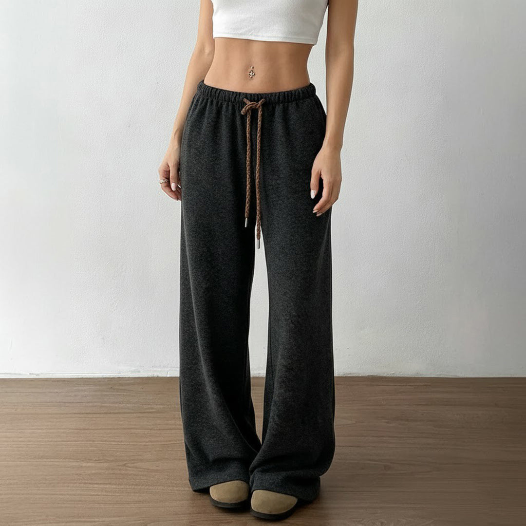 Damen nan weite Highwaist-Loungehose mit Kordelzug und fließendem Palazzoschnitt EB