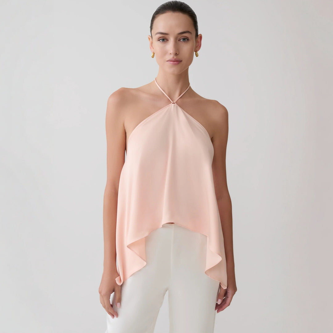 Damen Halter-Top aus fließendem Chiffon mit asymmetrischem Saum EB