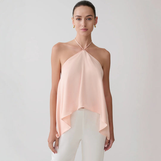 Damen Halter-Top aus fließendem Chiffon mit asymmetrischem Saum EB