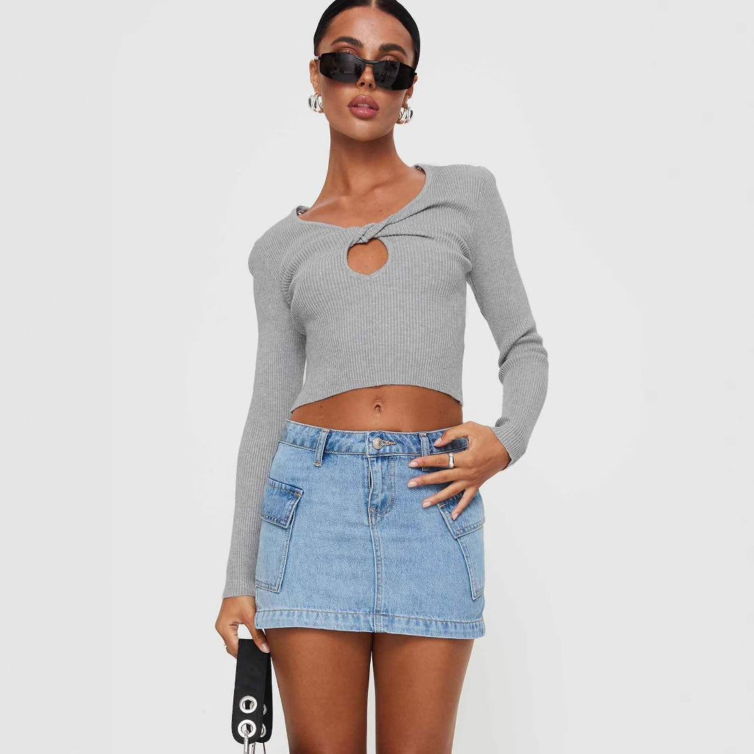 Damen Crop-Top mit Rüschendetails und schmalem Bindewirbel EB