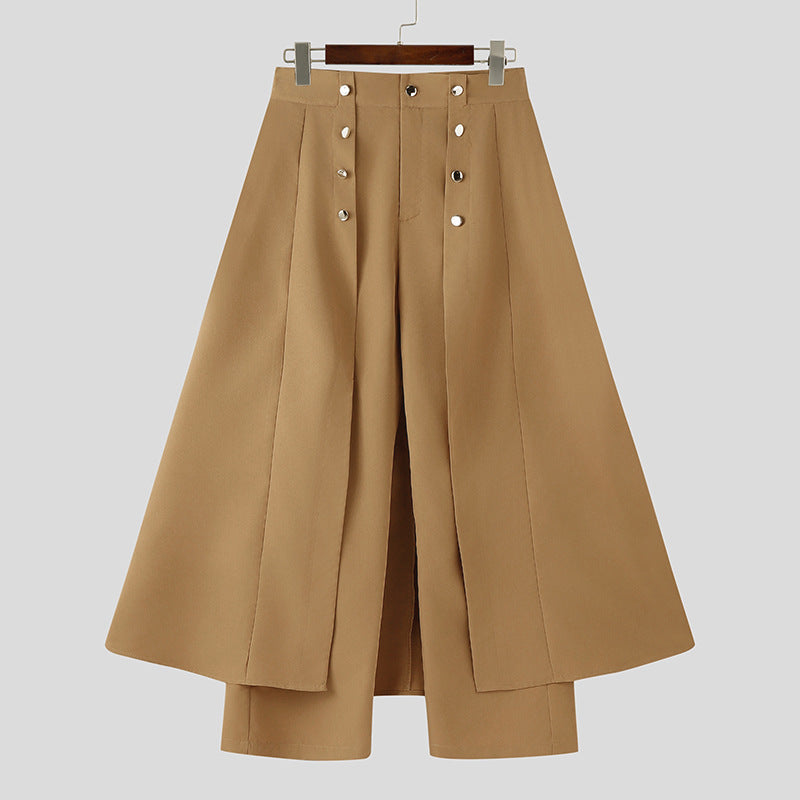 Damen nan taillenhoher ausgestellter Midi-Wickelrock mit innerer Culotte und Zierknopfleiste EB