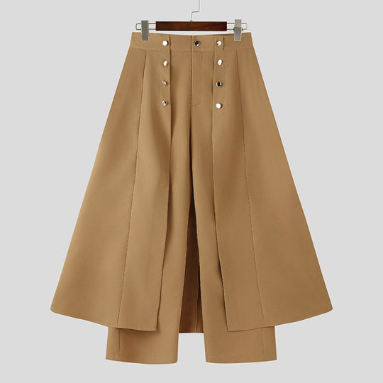 Damen nan taillenhoher ausgestellter Midi-Wickelrock mit innerer Culotte und Zierknopfleiste EB
