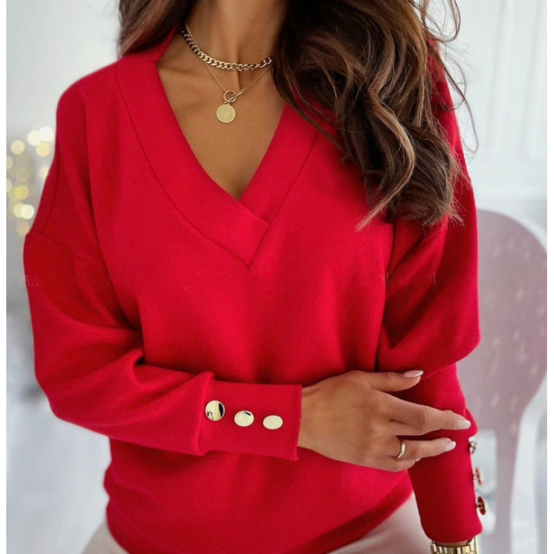Damen lässiger V-Ausschnitt Pullover aus weichem Baumwollmix EB