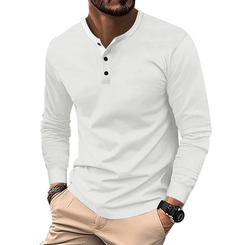 Herren Langarm-Henley-Shirt mit strukturiertem Design und dekorativen Knöpfen EB