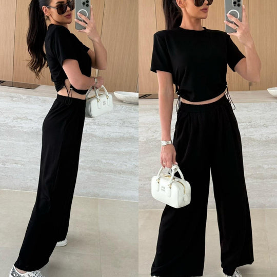 Damen Cropped Drawstring Lounge Set EB