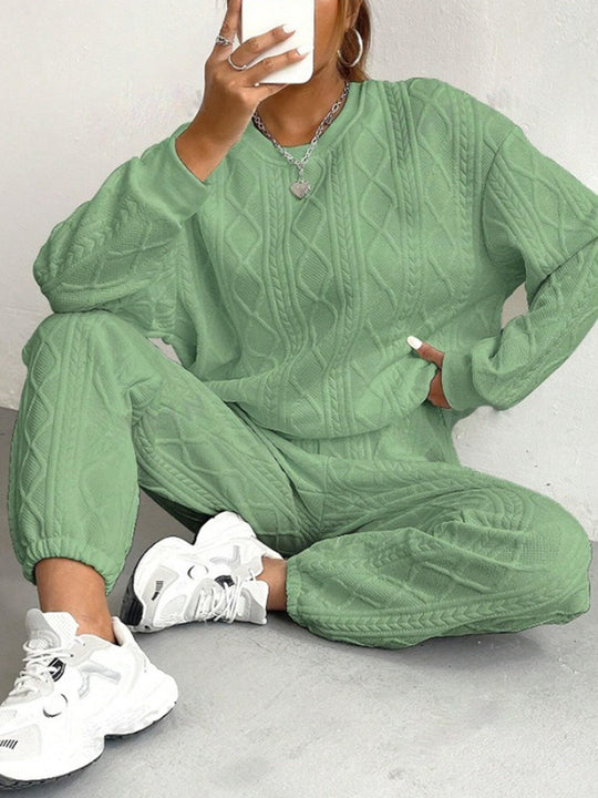 Damen gemütlicher Strick-Loungewear-Set mit Struktur EB