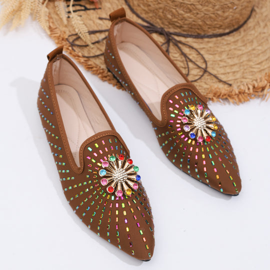 Damen flache Ballerinas mit funkelnder Applikation und modischem Design EB