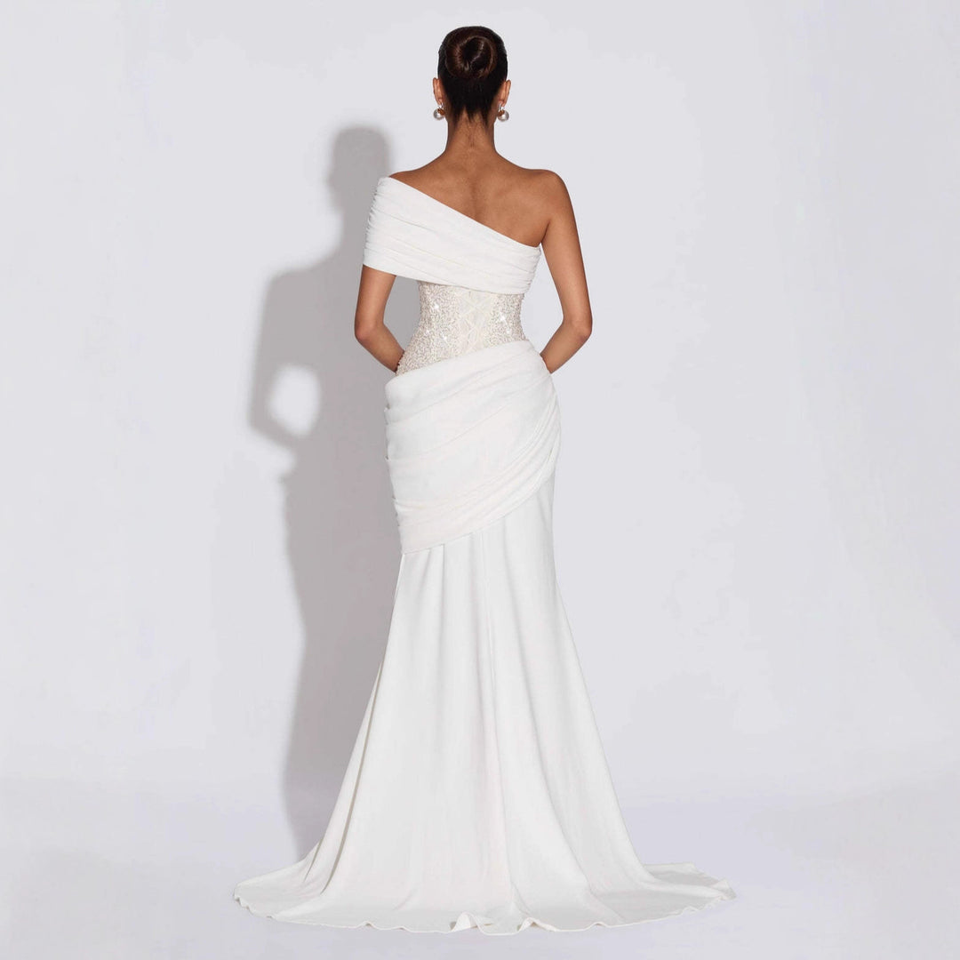 Damen Elegantes und figurbetontes Abendkleid mit asymmetrischem Ausschnitt EB