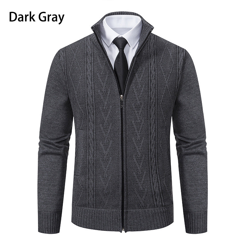 Herren Strickjacke mit strukturiertem Zipper und ausgefallenem Aran-Muster EB
