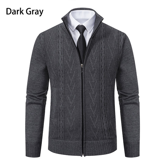 Herren Strickjacke mit strukturiertem Zipper und ausgefallenem Aran-Muster EB