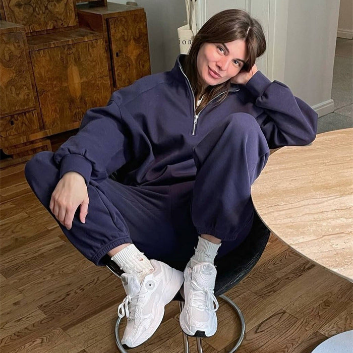 Damen Zweiteiliges Sweatset mit Stehkragen-Halbzip und Relaxed-Oversize-Schnitt EB