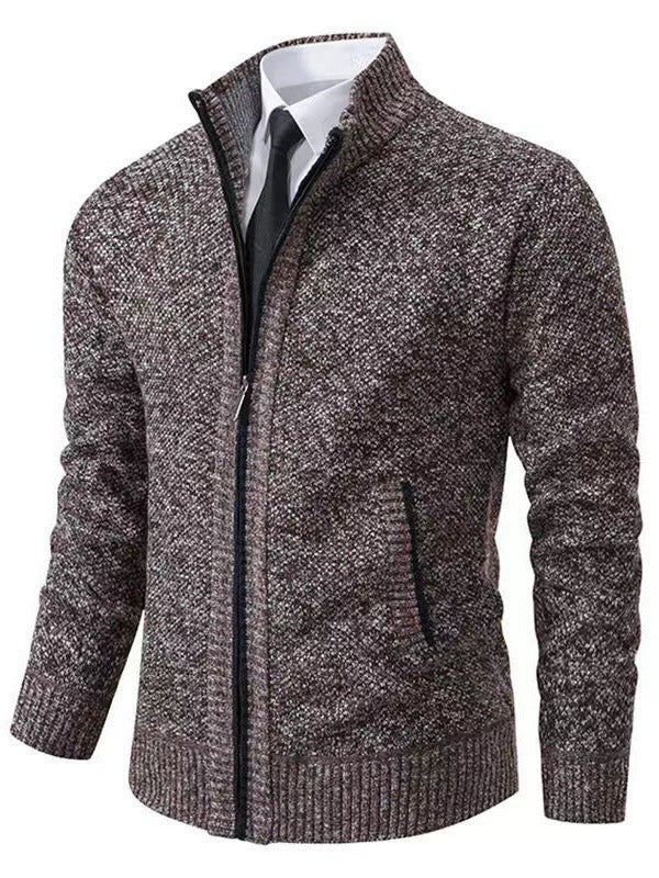 Herren modische Strickjacke mit hohem Kragen und durchgehendem Reißverschluss EB