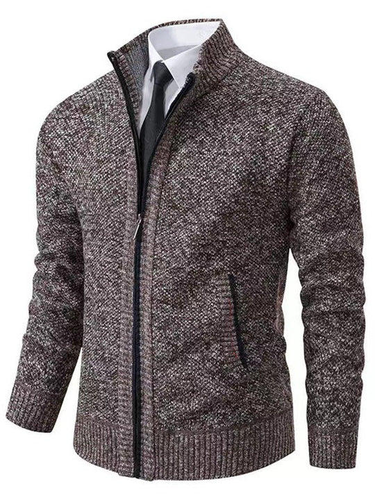 Herren modische Strickjacke mit hohem Kragen und durchgehendem Reißverschluss EB