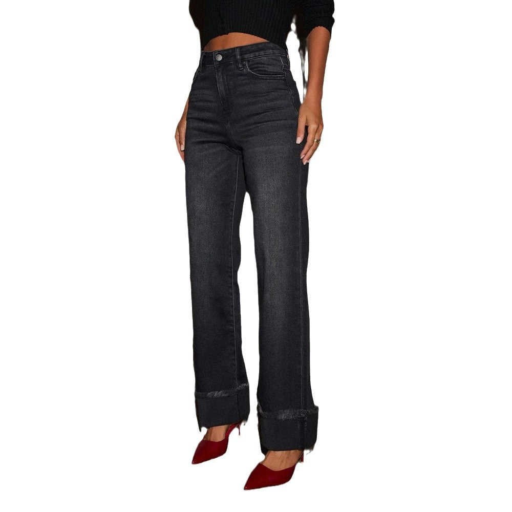 Damen Weite Jeans mit ausgefallenem Saum EB
