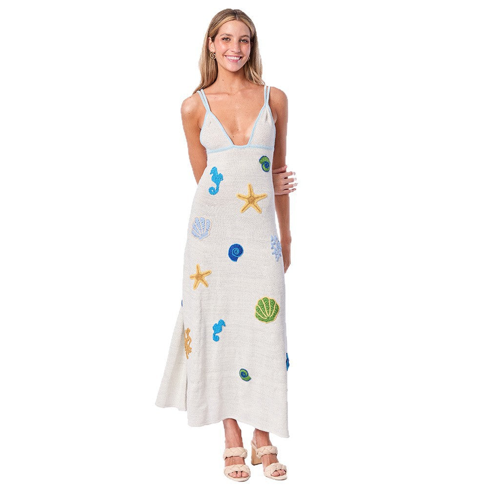 Damen gehäkeltes Strandkleid mit maritimen Motiven EB