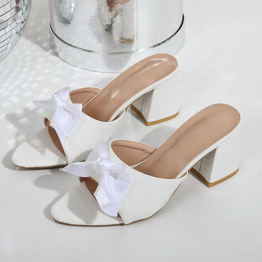 Damen elegante Mules mit Schleifenakzent und komfortablem Blockabsatz EB