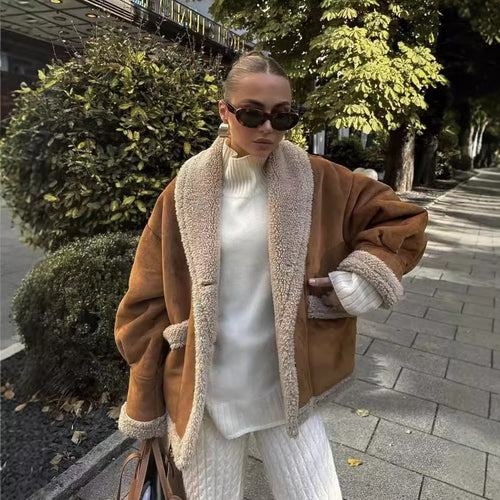 Damen kuschelige Übergangsjacke mit weichem Innenfutter und modischem Revers EB