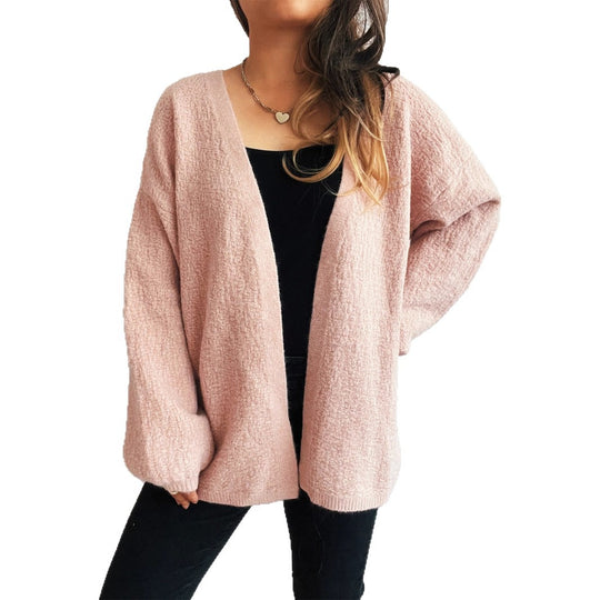 Damen lässige Strickjacke mit weitem Schnitt und voluminösen Ärmeln EB