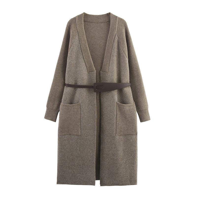 Damen Strickmantel mit eleganter Taillierung und praktischen Taschen EB