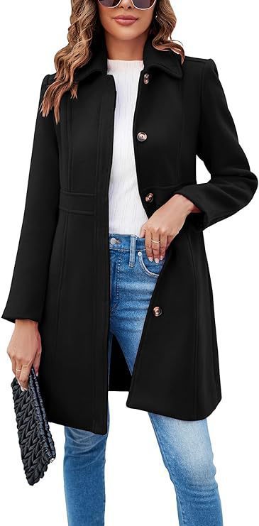 Damen klassischer Wollmantel mit modischem Schnitt und funktionalen Details EB