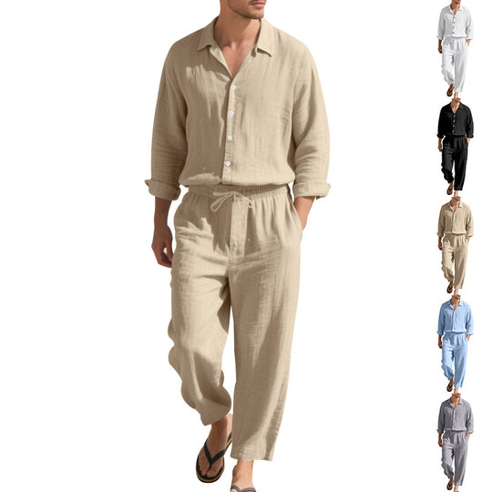 Herren nan leichtes Leinen-Freizeitset mit Hemd und weiten Hosen EB