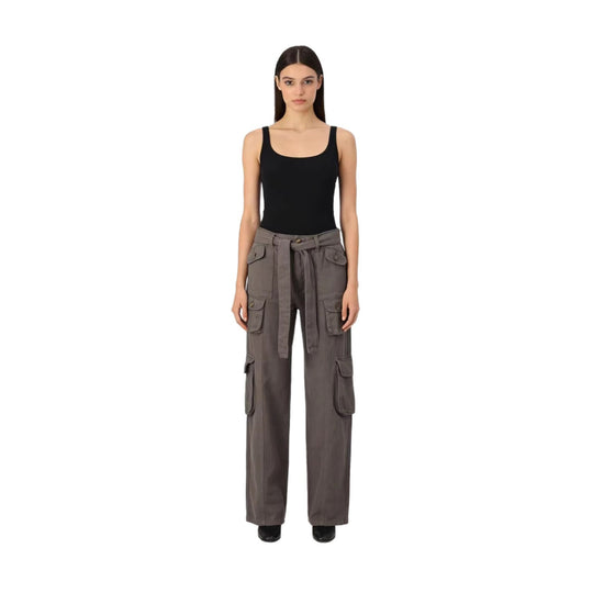 Damen nan weite Cargo-Hose mit hoher Taille, Bindegürtel und mehreren aufgesetzten Klappentaschen EB