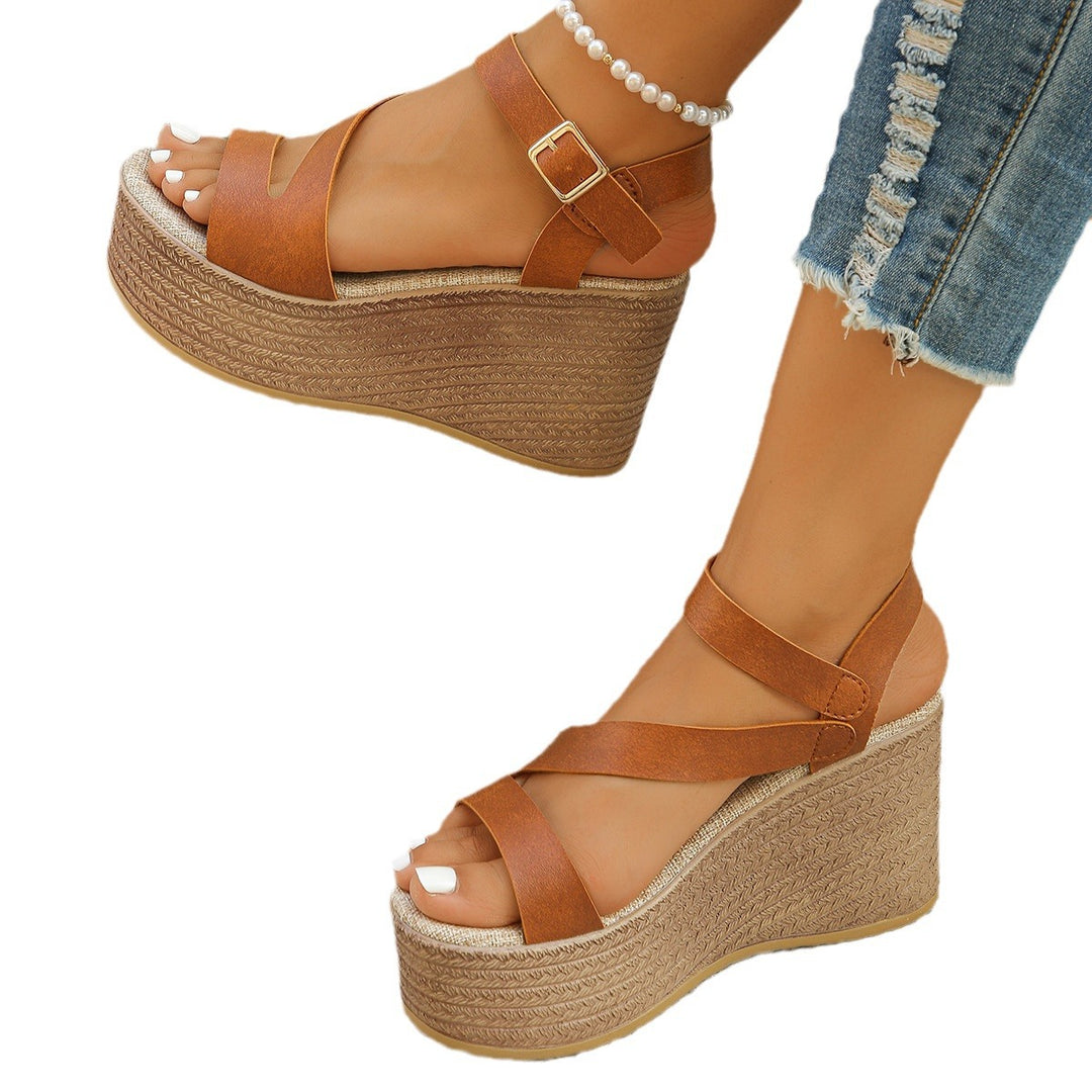 Damen elegante Plateau-Sandalen mit verstellbarem Riemen und komfortablem Fußbett EB