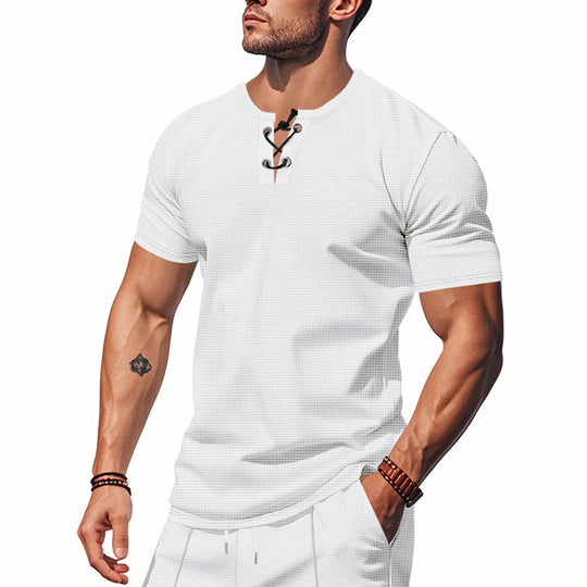 Herren Kurzarm Henley-Shirt mit interessanter Knopfleiste EB
