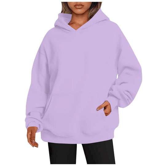 Damen nan Oversize Kapuzenpullover aus weicher Baumwollmischung mit Kängurutasche EB