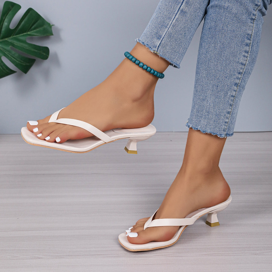Damen nan elegante Zehensteg-Mules mit niedrigem Blockabsatz und quadratischer Zehenform EB