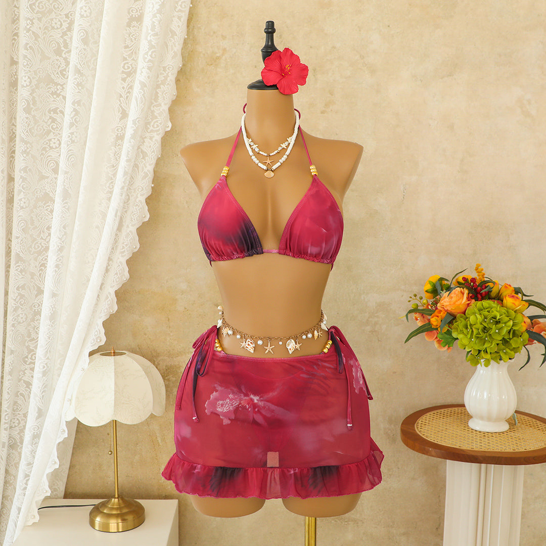 Damen Bikini-Top mit verzierten Bändern und passendem Wickelrock EB