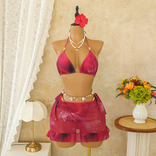 Damen Bikini-Top mit verzierten Bändern und passendem Wickelrock EB
