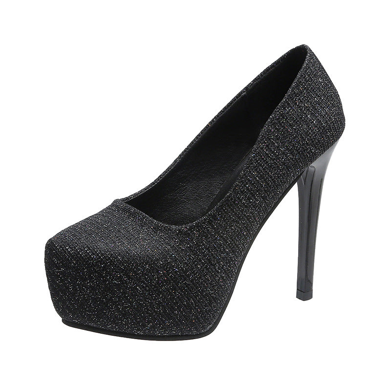 Damen Hochhackige Pumps mit glitzerndem Obermaterial und transparentem Absatz EB