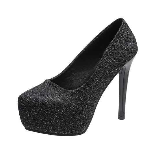 Damen Hochhackige Pumps mit glitzerndem Obermaterial und transparentem Absatz EB