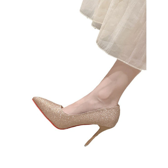 Damen Glitzernde High Heels mit elegantem spitzem Design und rutschfestem Fußbett EB