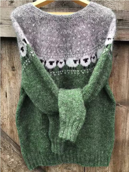 Damen nan Norwegerpullover aus Wollmix mit Rundhalsausschnitt und traditionellem Fair-Isle-Yoke EB
