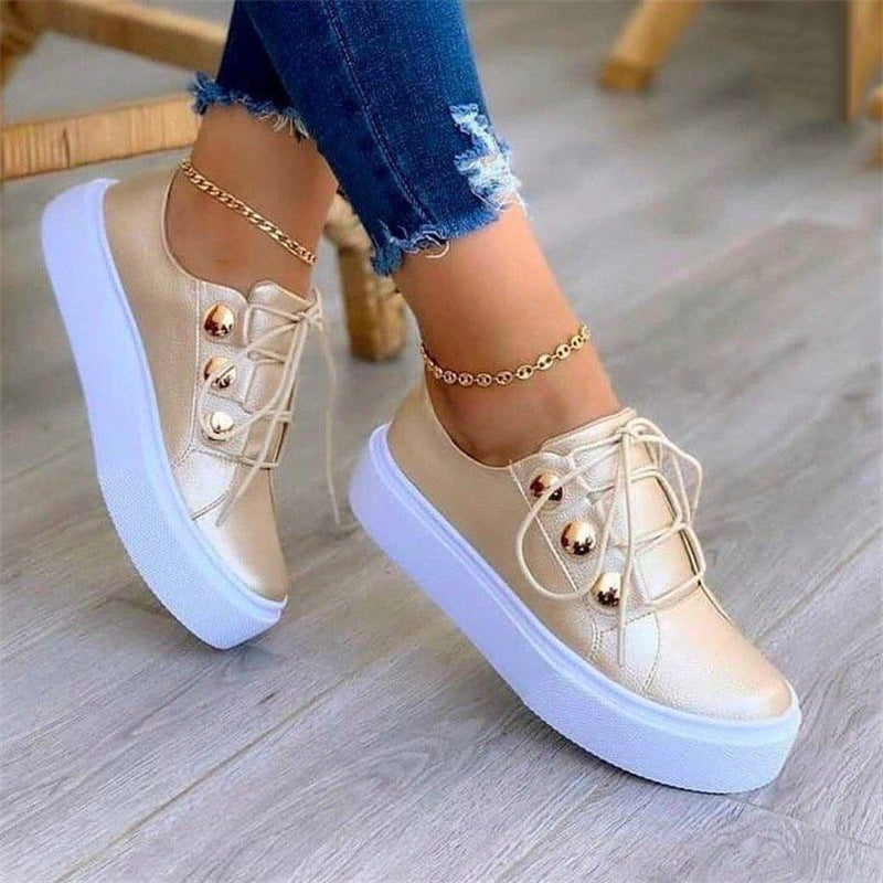 Damen modische Sneaker mit eleganten Metallknöpfen und bequemer Sohle EB