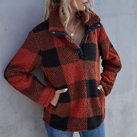 Damen Gemusterte Teddyjacke mit modernem Kragen und praktischen Taschen EB