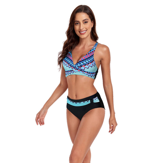Damen Sportliches Bikini-Set mit trendigem Schnitt und modernem Grafikdesign EB