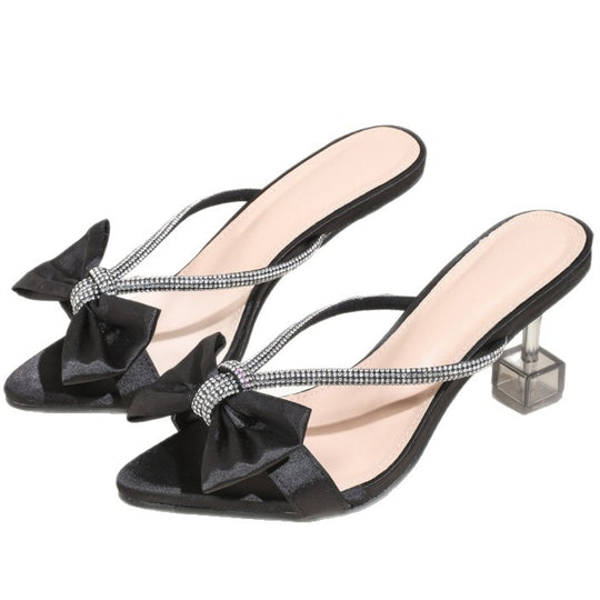 Damen Glamouröse Slingback-Sandalen mit funkelndem Strass und dekorativen Schleifen EB