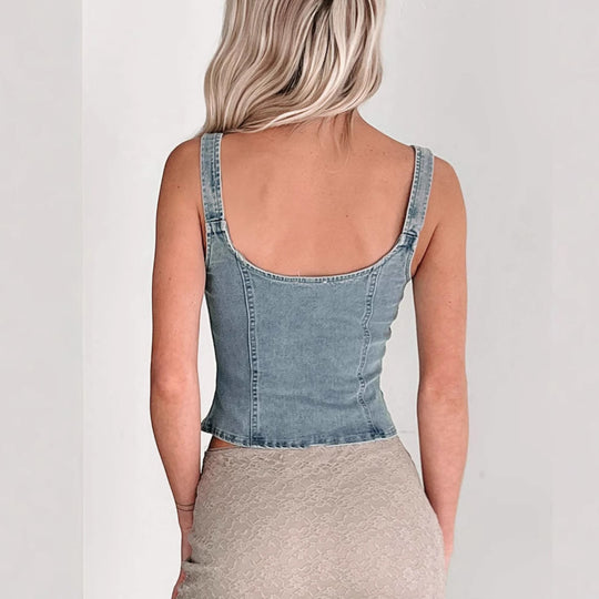 Damen Denim-Corsage mit Reißverschluss und verstellbaren Trägern EB
