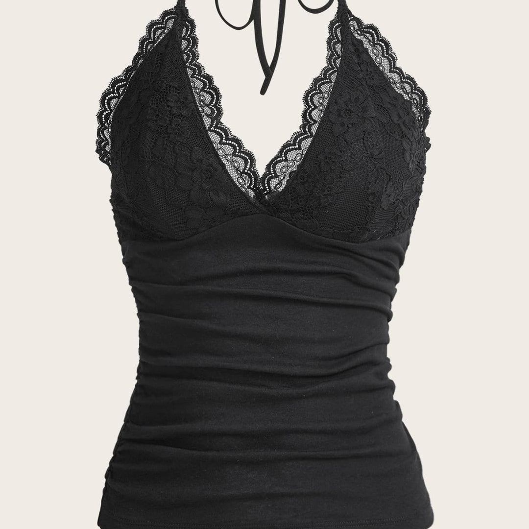 Damen Spitzen- und Jersey-Top mit raffiniertem Ausschnitt und verstellbaren Trägern EB