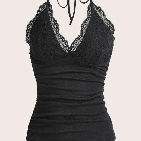 Damen Spitzen- und Jersey-Top mit raffiniertem Ausschnitt und verstellbaren Trägern EB