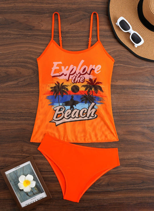 Damen Sportliches Tankini-Set mit trendigem Druck EB